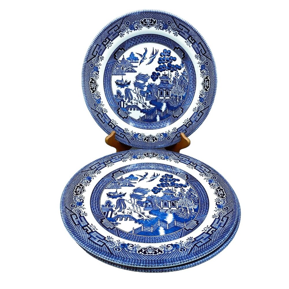 2- Churchill Blue Willow 10" Dinner Plates Made in Columbia